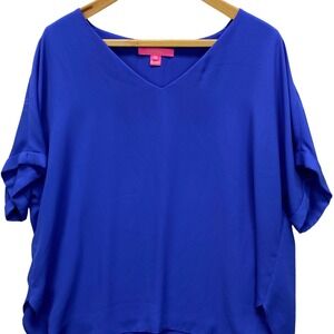 Lilly Pulitzer V Neck Top Womens Medium Royal Blue Short Sleeve 002553 Wicking